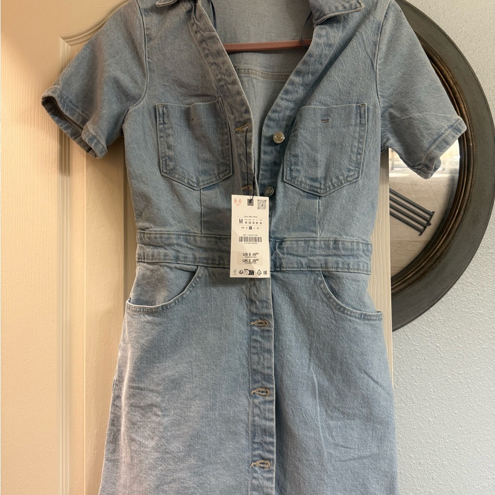Zara Light Blue Denim Mini Dress